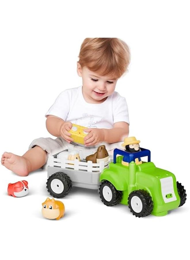 Toddler Remote Control Farm Tractor Toy, Baby RC Trailer Truck Set, Music Pretend Farmer Animals Vehicle Playset W/Sound, Birthday Gifts for 18 24 Month 2 3 4 Year Old Kids Boys Girls