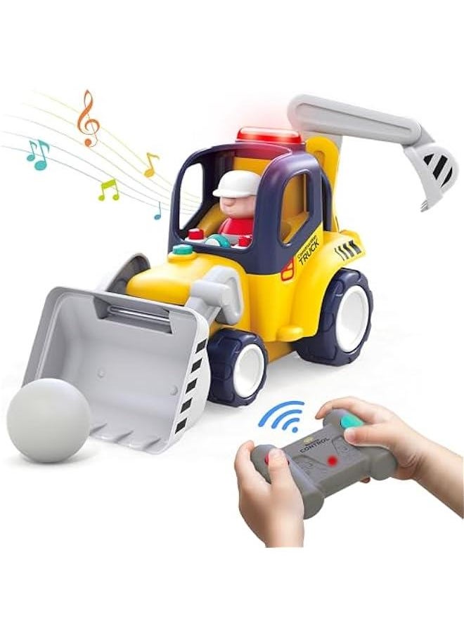 Remote Control Construction Truck Toy for Toddlers 2-4, Baby RC Car Toys W/Light Sound, Backhoe Loader Play Vehicle, Birthday Gift 18 24 Month Infant, 2 3 4 5 Year Old Boy Girl Children