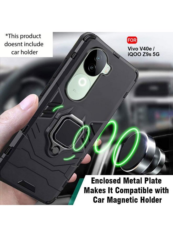 TheGiftKart Tough Armor Bumper Back Case Cover for Vivo V40e / iQOO Z9s 5G | Ring Holder & Kickstand in-Built | 360 Degree Protection Back Case Cover for Vivo V40e / iQOO Z9s 5G (PC & TPU, Black)