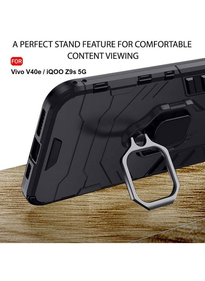 TheGiftKart Tough Armor Bumper Back Case Cover for Vivo V40e / iQOO Z9s 5G | Ring Holder & Kickstand in-Built | 360 Degree Protection Back Case Cover for Vivo V40e / iQOO Z9s 5G (PC & TPU, Black)