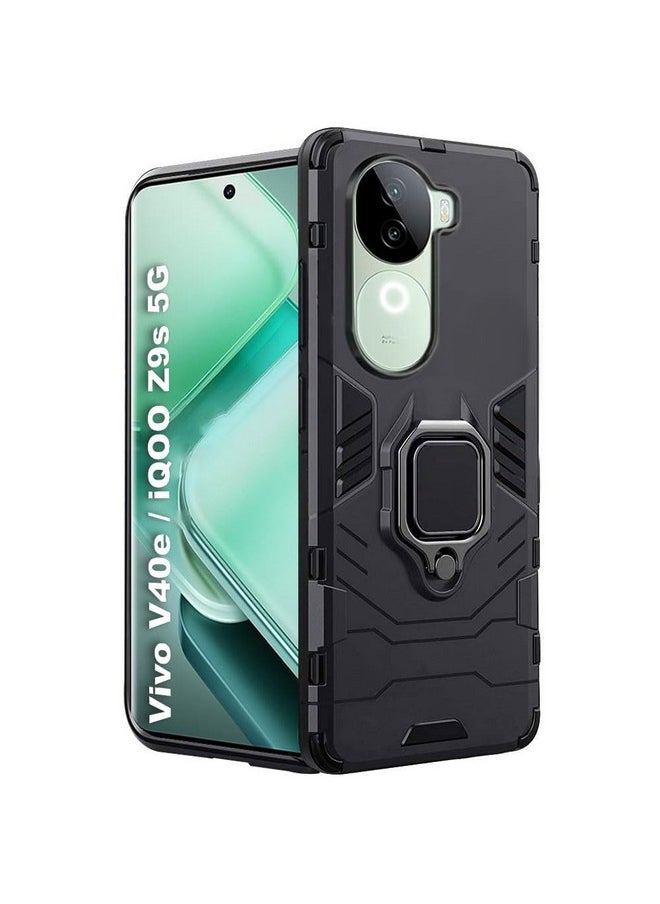 TheGiftKart Tough Armor Bumper Back Case Cover for Vivo V40e / iQOO Z9s 5G | Ring Holder & Kickstand in-Built | 360 Degree Protection Back Case Cover for Vivo V40e / iQOO Z9s 5G (PC & TPU, Black)