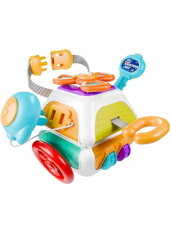 Baby Busy Board Cube, Montessori Sensory Inspired Toy Toddler 1-3, Infant Carseat Plane Travel, Kids Educational Learning Activity, Birthday Gift 6 7 9 12 18 Month 1 2 Year Old Boy Girl