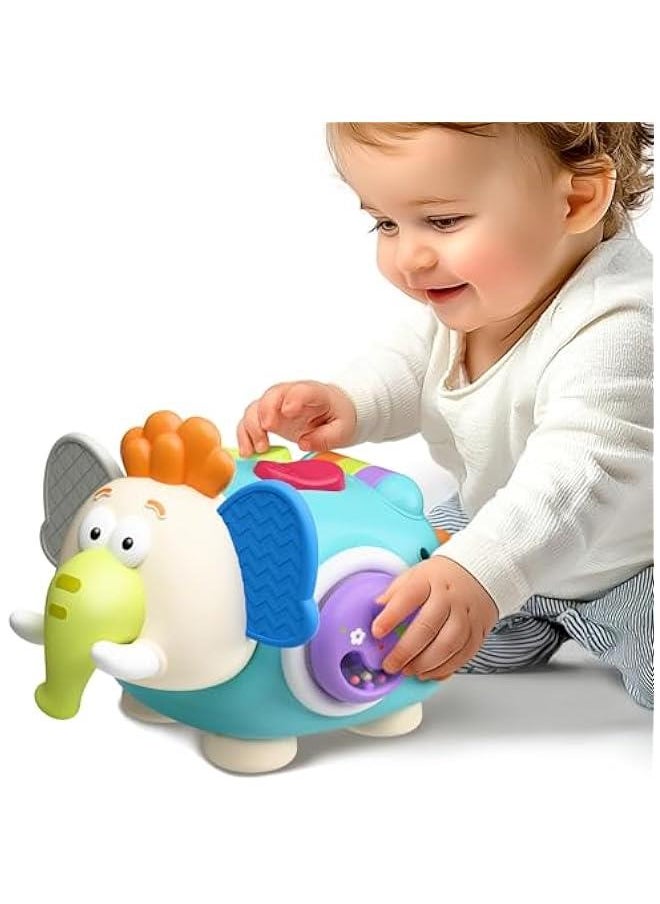 Baby Elephant Activity Cube, Infant Busy Cube Montessori Toy for 1 Year Old, Babies Carseat Plane Travel Toy, Toddler Sensory Development Learning Birthday Gift 6-9-12-18 Months 2 3 Year