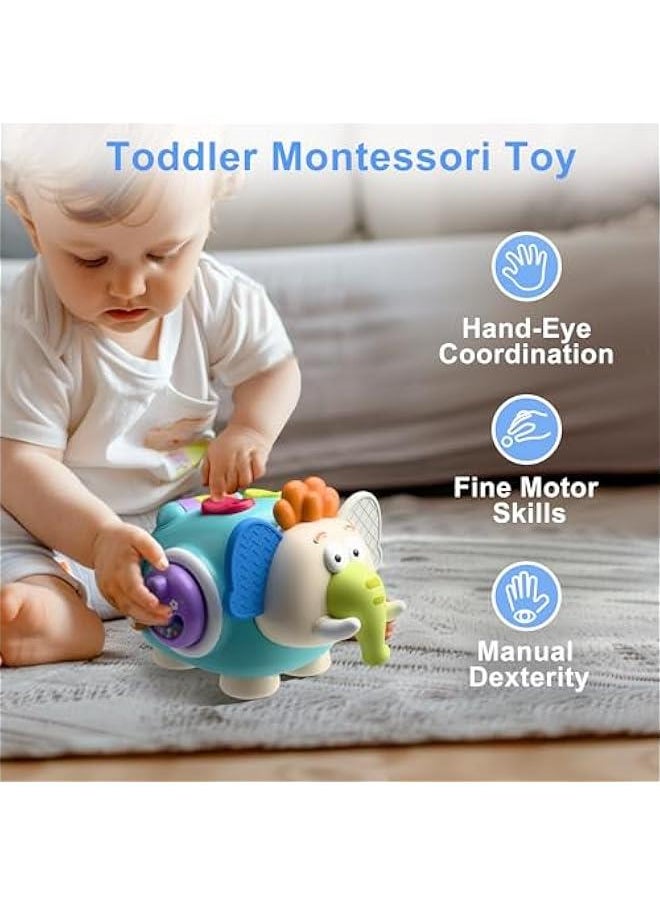 Baby Elephant Activity Cube, Infant Busy Cube Montessori Toy for 1 Year Old, Babies Carseat Plane Travel Toy, Toddler Sensory Development Learning Birthday Gift 6-9-12-18 Months 2 3 Year