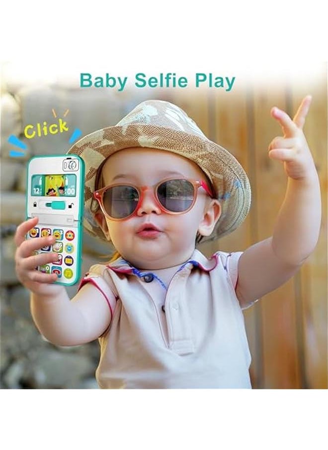 Baby Cell Phone Toy 6-12 Month, Toddler Flip Smartphone Pretend Play Mirror Sound, Kids Music Learning Montessori Travel Game, Infant Fun Birthday Gift 12-18M, Children Boy Girl 1 2 3 Yr