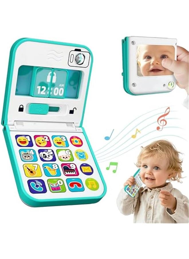 Baby Cell Phone Toy 6-12 Month, Toddler Flip Smartphone Pretend Play Mirror Sound, Kids Music Learning Montessori Travel Game, Infant Fun Birthday Gift 12-18M, Children Boy Girl 1 2 3 Yr