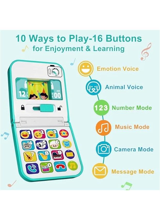 Baby Cell Phone Toy 6-12 Month, Toddler Flip Smartphone Pretend Play Mirror Sound, Kids Music Learning Montessori Travel Game, Infant Fun Birthday Gift 12-18M, Children Boy Girl 1 2 3 Yr