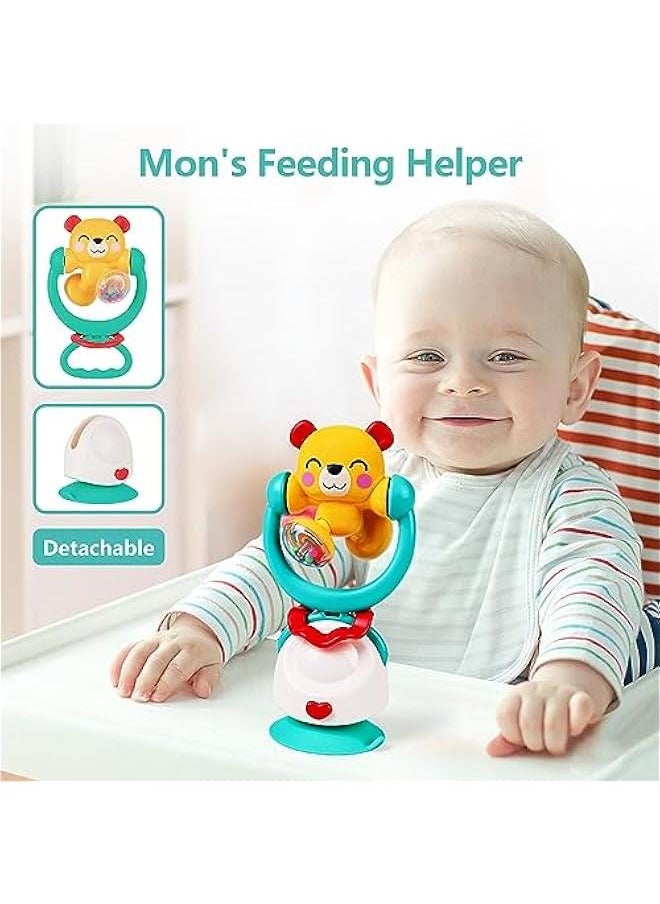 Baby High Chair Toys, Infant Suction Table Rattle Set 6-12 Month, Early Development Grab Spin Sensory  Gift Stuffer for 9 18 Month 1 2 3 Years Toddler Boy Girl-Octopus & Bear