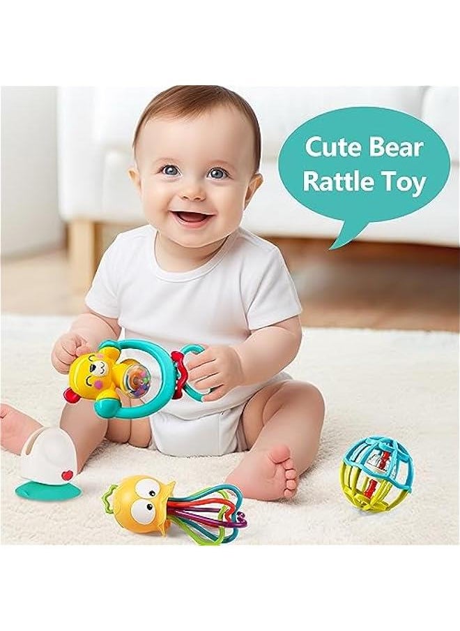 Baby High Chair Toys, Infant Suction Table Rattle Set 6-12 Month, Early Development Grab Spin Sensory  Gift Stuffer for 9 18 Month 1 2 3 Years Toddler Boy Girl-Octopus & Bear