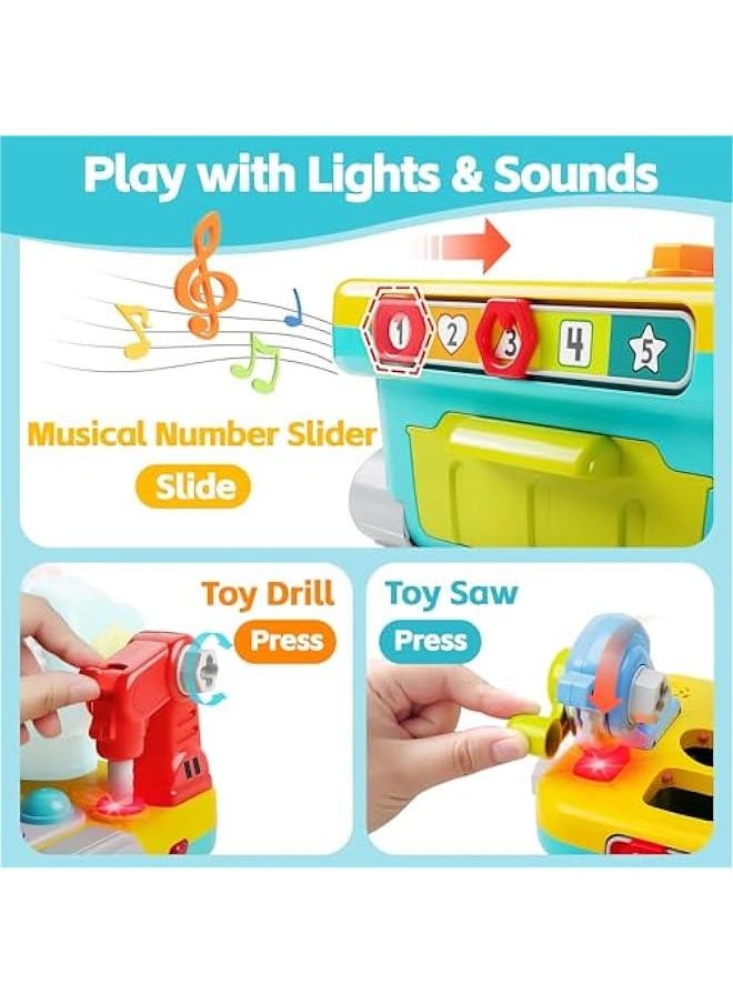 Toddler Musical Workbench Toys for One Year Old Boys, Baby Pretend Play Tool Set, Infant Shape Sorter Activities, Kids Pounding Game, 1st Birthday Gift for 12 18 24 Month Girls Age 1 2 3