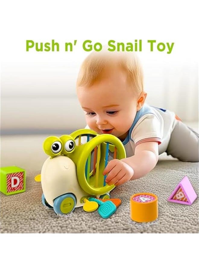 Baby Snail Activity Cube, Toddler Montessori Toys for 1 Year Old, Infant Sensory Toy W/Shape Sorter Pull String for 6-9 12-18 Month, Developmental Birthday Gifts Boys Girls Age 2 3 Yr