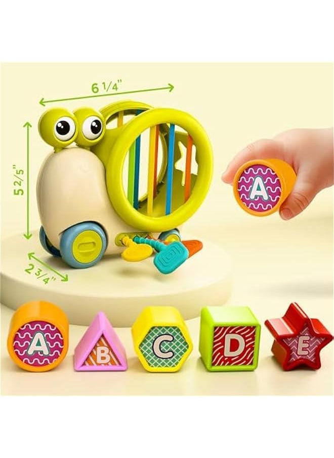 Baby Snail Activity Cube, Toddler Montessori Toys for 1 Year Old, Infant Sensory Toy W/Shape Sorter Pull String for 6-9 12-18 Month, Developmental Birthday Gifts Boys Girls Age 2 3 Yr