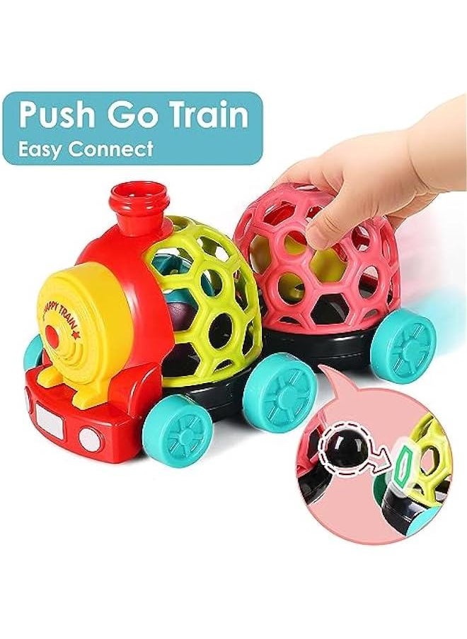 Baby Toy Train, Infant Soft Cars for 6-12 Month Boy, Musical Push N Go Truck, Toddler Sensory Ball Rattle, Development Grasp Babies Birthday Gift 7 8 9 10 11 18 Month 1 2 Year Old Girl