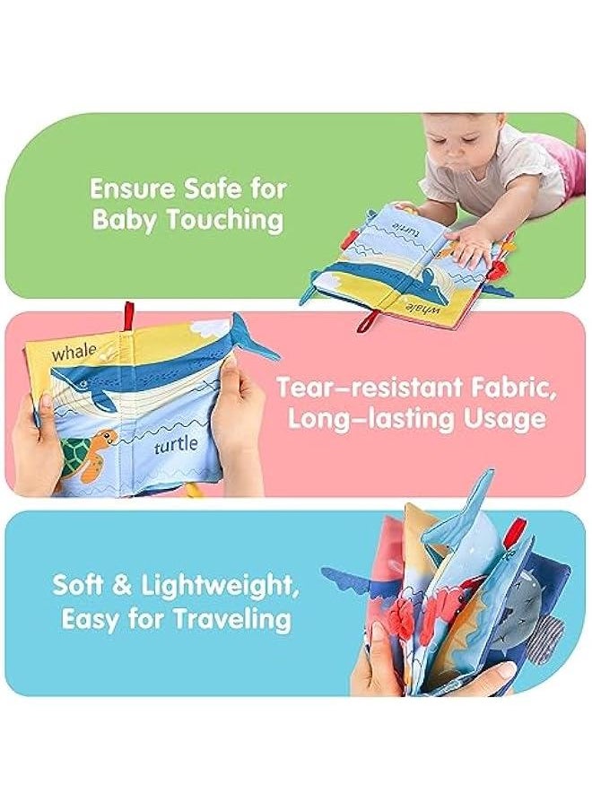 Baby Cloth Books 6-12 Month, Infant Soft Touch Feel Marine Farm Animal Crinkle Book Set, Newborn Carseat Crib Toy, Babies Birthday Gifts 9 18 24 Month 1 2 3 Year Toddler Boy Girl