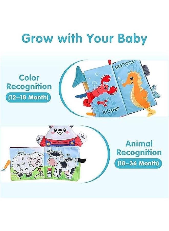 Baby Cloth Books 6-12 Month, Infant Soft Touch Feel Marine Farm Animal Crinkle Book Set, Newborn Carseat Crib Toy, Babies Birthday Gifts 9 18 24 Month 1 2 3 Year Toddler Boy Girl