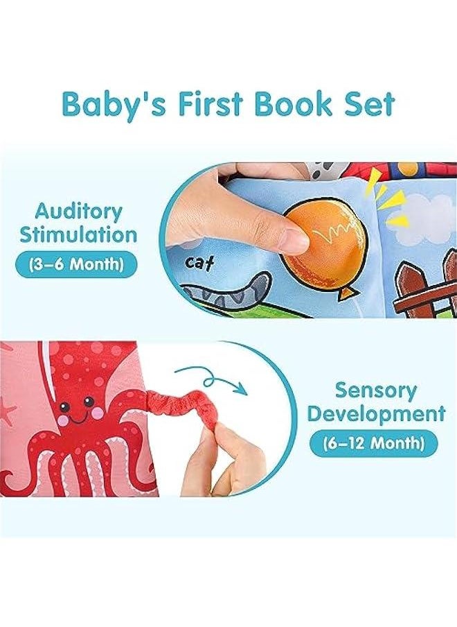 Baby Cloth Books 6-12 Month, Infant Soft Touch Feel Marine Farm Animal Crinkle Book Set, Newborn Carseat Crib Toy, Babies Birthday Gifts 9 18 24 Month 1 2 3 Year Toddler Boy Girl