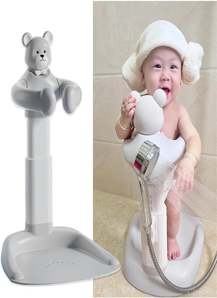 Baby Shower Stand, Adjustable Height Baby Shower Stand with Non-slip Base, Portable Bathing Assistant, Smart Water Flow Hug Tower Bath Shower Stand, Hugable Bear Bathing Stand for Infants and Toddlers