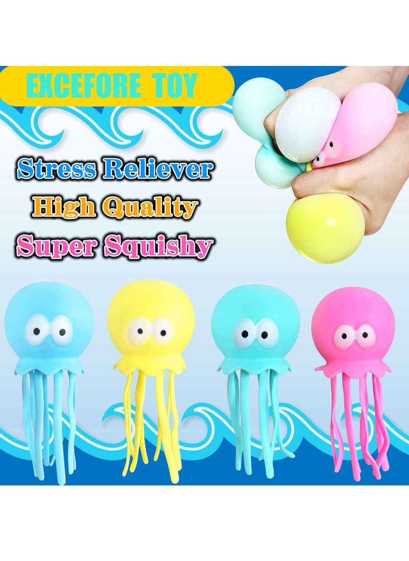 Stress Balls for Kids and Adults, Sea Animals Squeeze Toys, Dough Ball, Sensory Fidget Toy Anxiety Stress Relief Squeezing Balls Calming Tool, for Kids Party Favors, Octopus, 4 Color