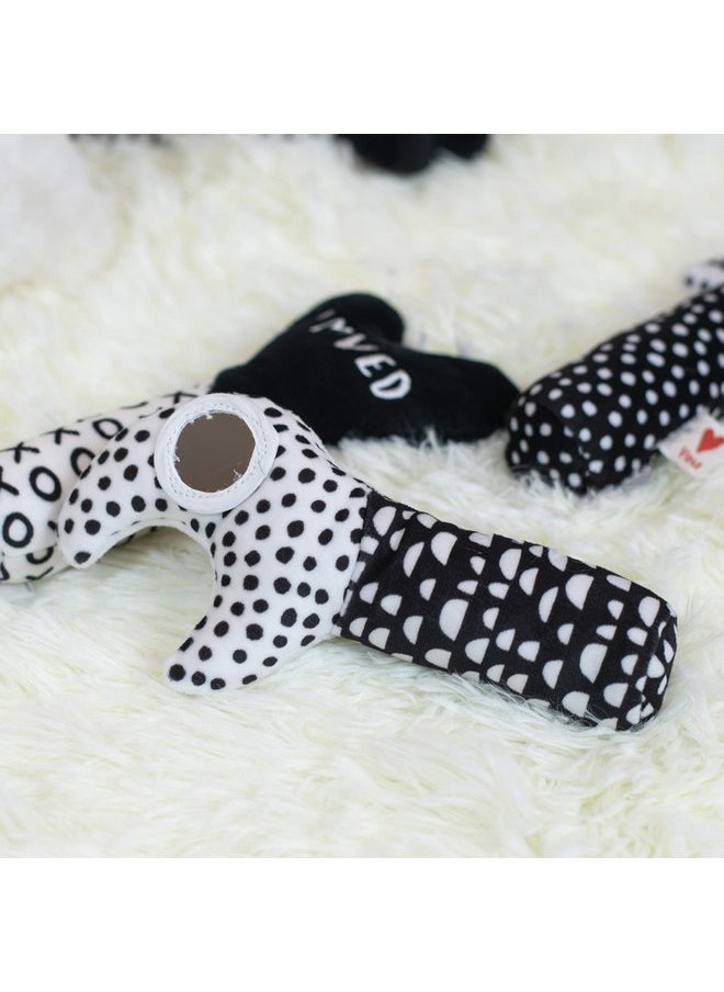 Moon and Back Black White Polka Dot 7 inch Plush Children's Stuffed Activity Rattle Toy