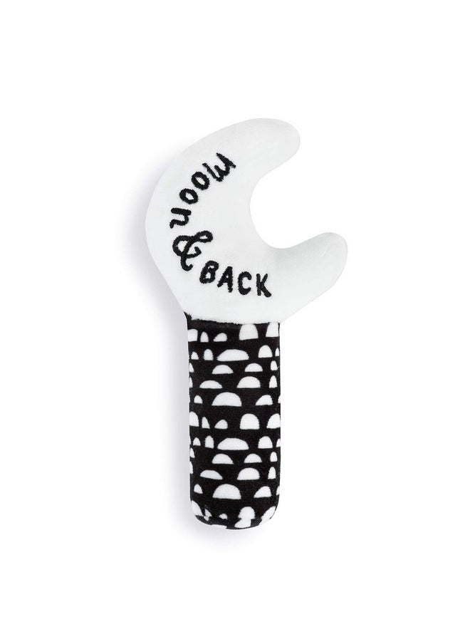 Moon and Back Black White Polka Dot 7 inch Plush Children's Stuffed Activity Rattle Toy