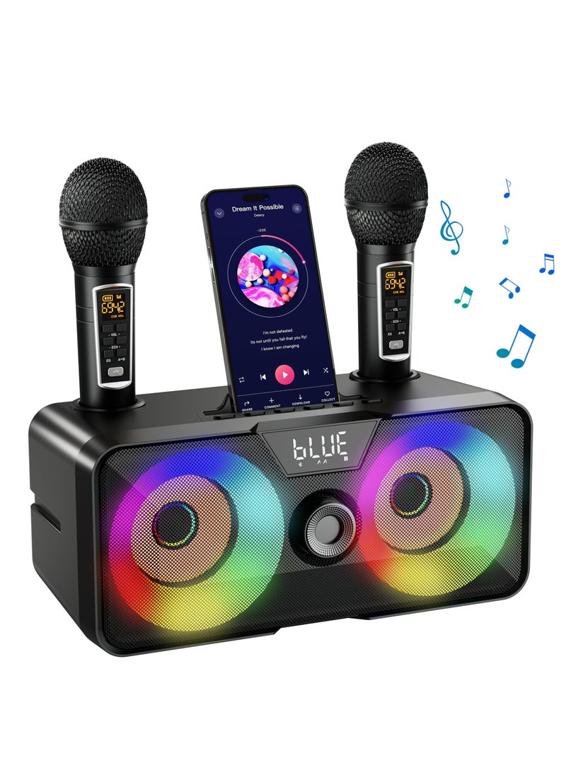 Karaoke Machine with 2 UHF Wireless Microphones for Adults Kids, Portable Bluetooth Singing PA Speaker System with LED Lights  for Home Party, Karaoke, Wedding, Birthday