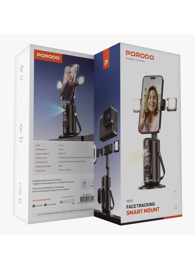 Face Tracking Smart Mount with  Detachable Fill Light and Gesture Control / Wireless Shutter - Black