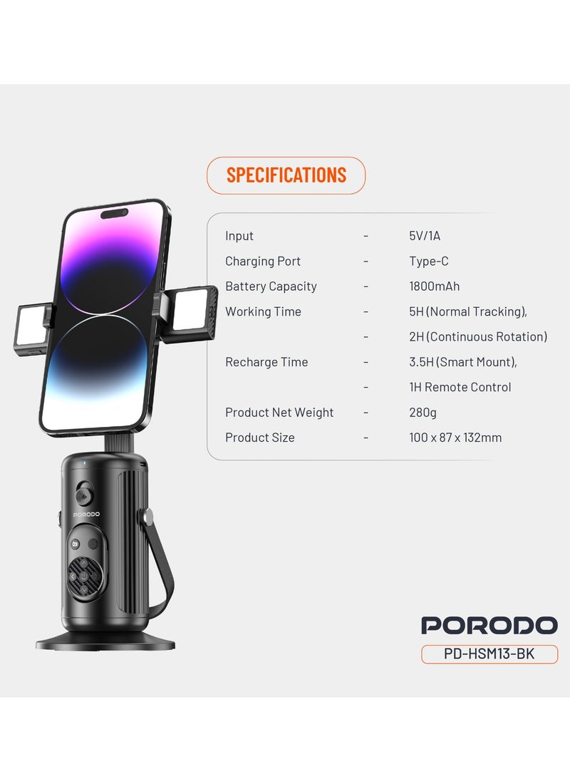 Face Tracking Smart Mount with  Detachable Fill Light and Gesture Control / Wireless Shutter - Black