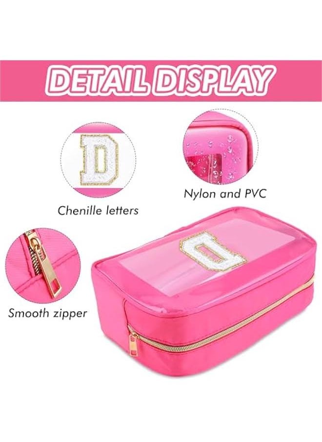 Initial Clear Makeup Bag Large Travel Toiletry Bag Personalized Preppy Cosmetic Bag Chenille Letter Makeup Pouch Portable Cute Waterproof Zipper Skincare Storage Bag Organizer for Women D