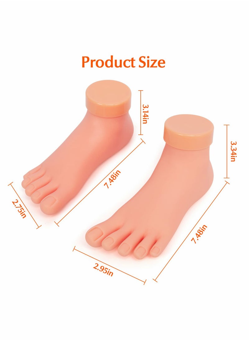 Flexible Silicone Foot Model for Nail Art Training - 1 Pair Movable Mannequin Legs for Acrylic Nails Display (Left & Right)