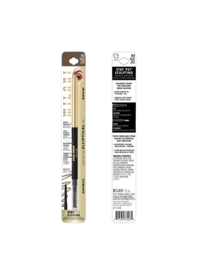 Milani Stay Put Brow Sculpting Mechanical Pencil – 03 Medium Brown (0.28g) | Precision Tip, Built-In Spoolie, Long-Lasting & Smudge-Proof