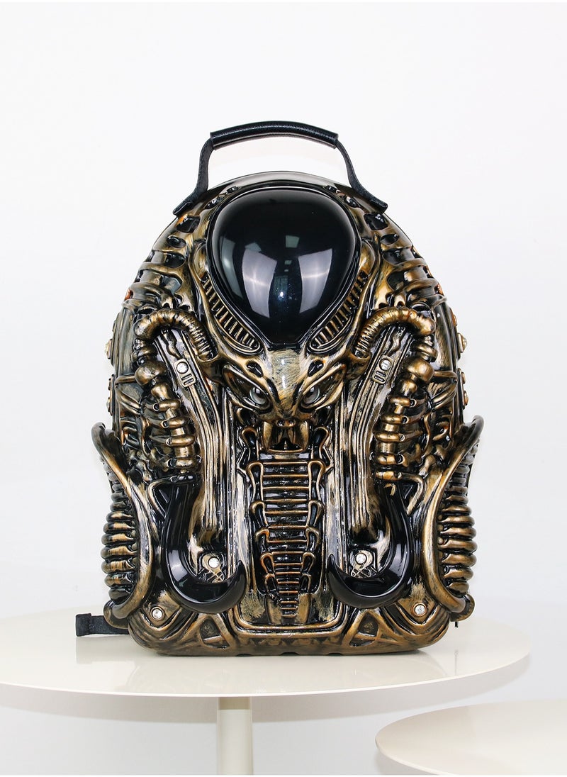 Fashionable and unique shaped backpack featuring a warrior style with street punk elements unisex design for both men and women.