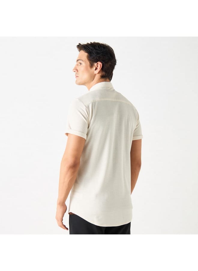 Iconic Textured Shirt with Spread Collar and Short Sleeves