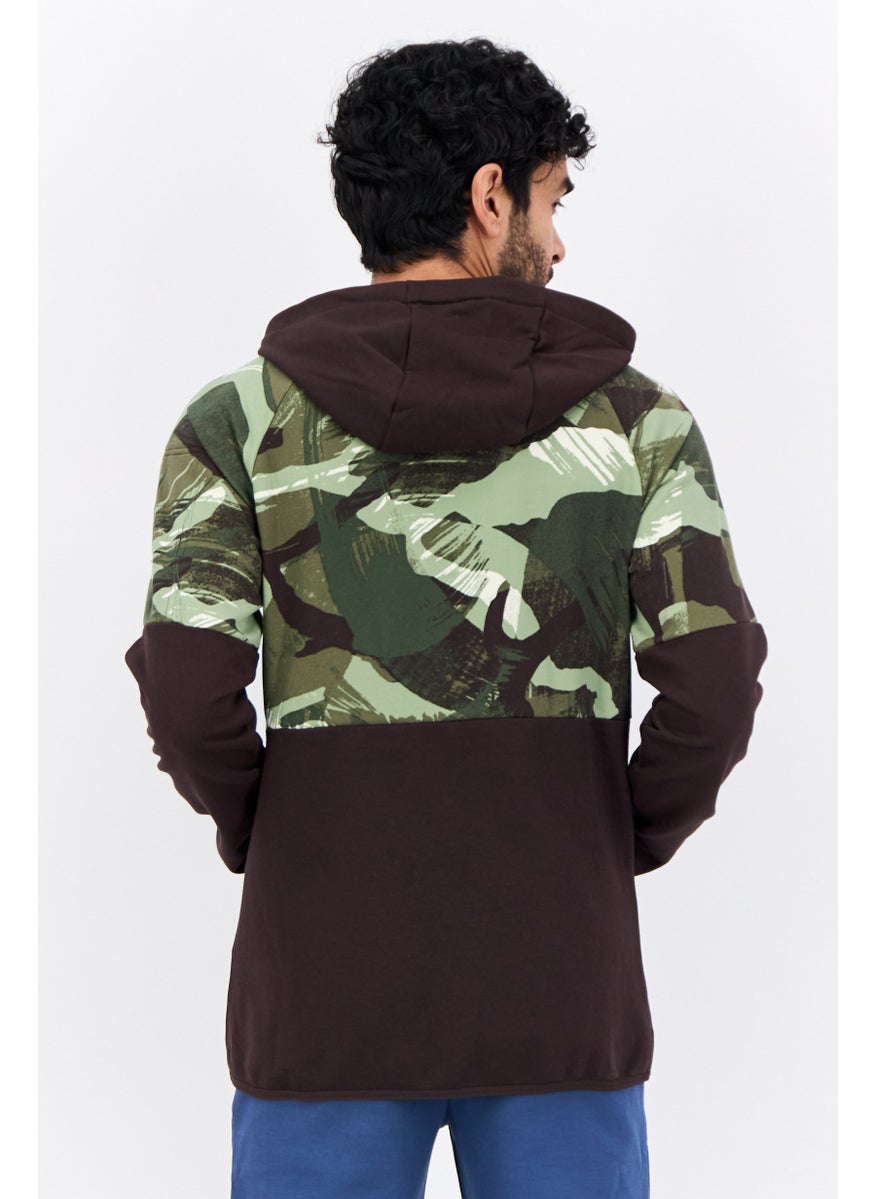 Men Sportswear Fit Long Sleeves Outdoor Sweatshirt, Dark Brown Combo
