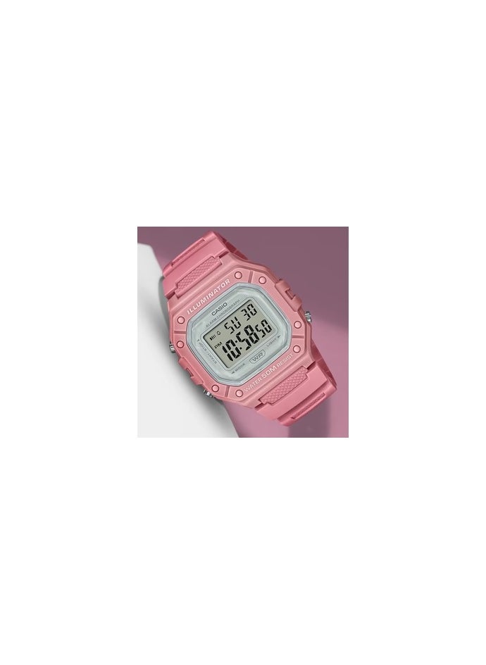 CASIO W-218HC-4AVDF Hexagon Shape Digital Resin Wrist Girls Watch, 44mm, Pink