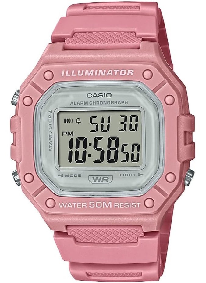 CASIO W-218HC-4AVDF Hexagon Shape Digital Resin Wrist Girls Watch, 44mm, Pink