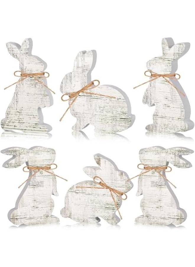 6 Pcs  Bunny Table Wooden Sign Decorations Rabbit Decorations with Ropes Classic  Decor Rustic Rabbit Shaped Tabletop Centerpieces for Party Gifts Home Tiered Tray Decor