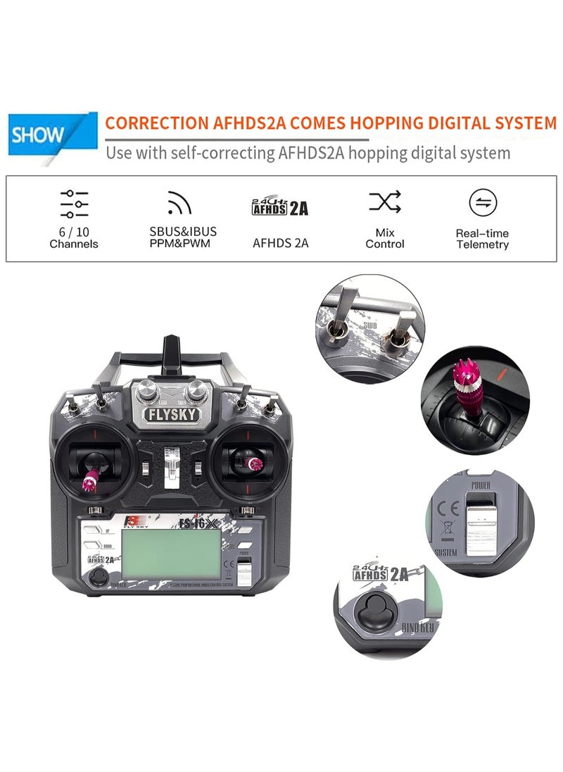 Flysky Fs-I6X 10Ch 2.4Ghz Rc Transmitter Controller with Ia6B Receiver Upgrade Cable for Rc Boat Racing Drone