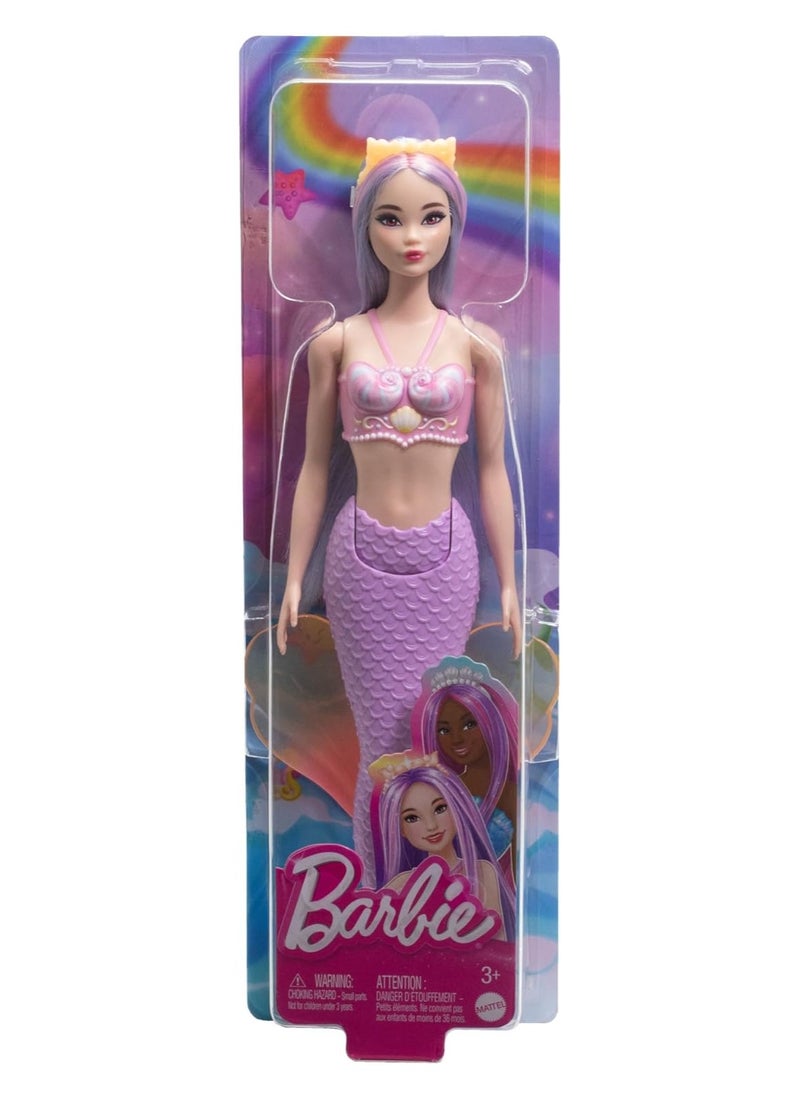 Barbie Mermaid Doll with Fantasy Hair in Pink and Lilac with Headband Doll with Shell Top and Lavender Blue Tail