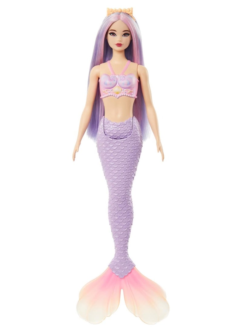 Barbie Mermaid Doll with Fantasy Hair in Pink and Lilac with Headband Doll with Shell Top and Lavender Blue Tail