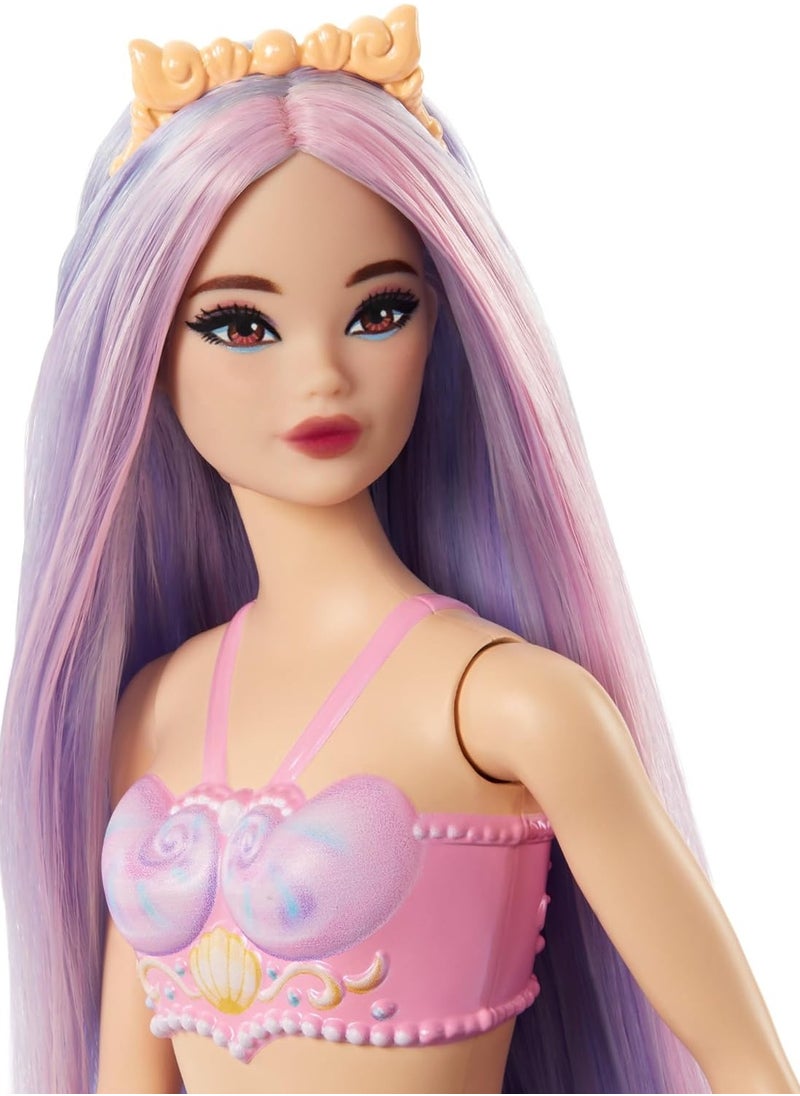 Barbie Mermaid Doll with Fantasy Hair in Pink and Lilac with Headband Doll with Shell Top and Lavender Blue Tail