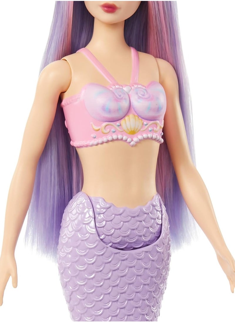 Barbie Mermaid Doll with Fantasy Hair in Pink and Lilac with Headband Doll with Shell Top and Lavender Blue Tail