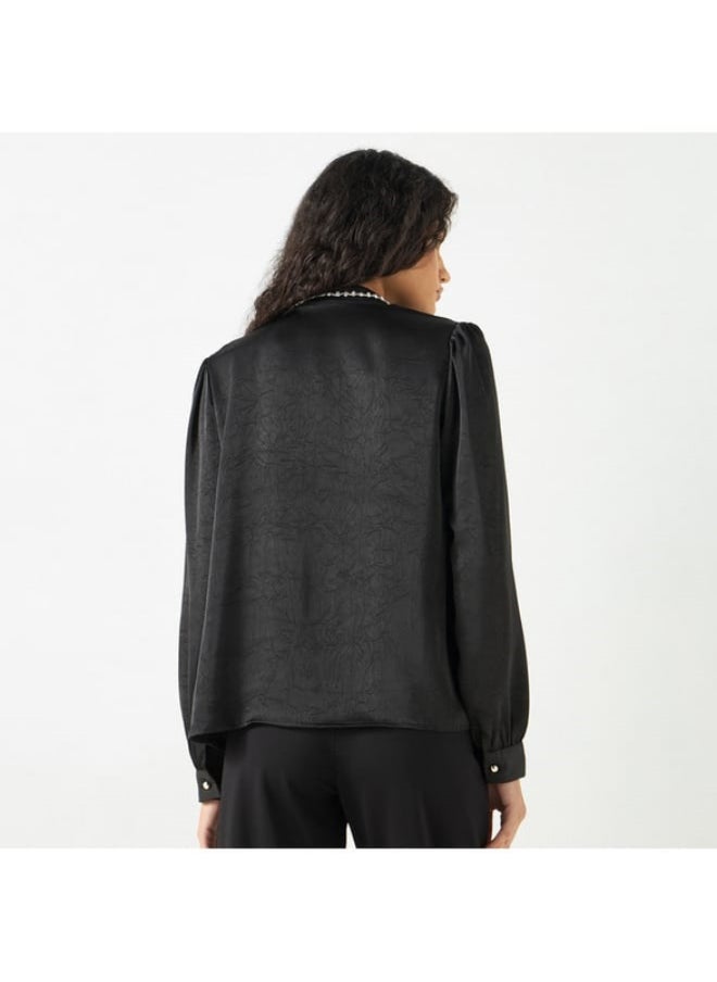 2Xtremz Embellished Top with Tie-Up Neck and Ruffle Detail