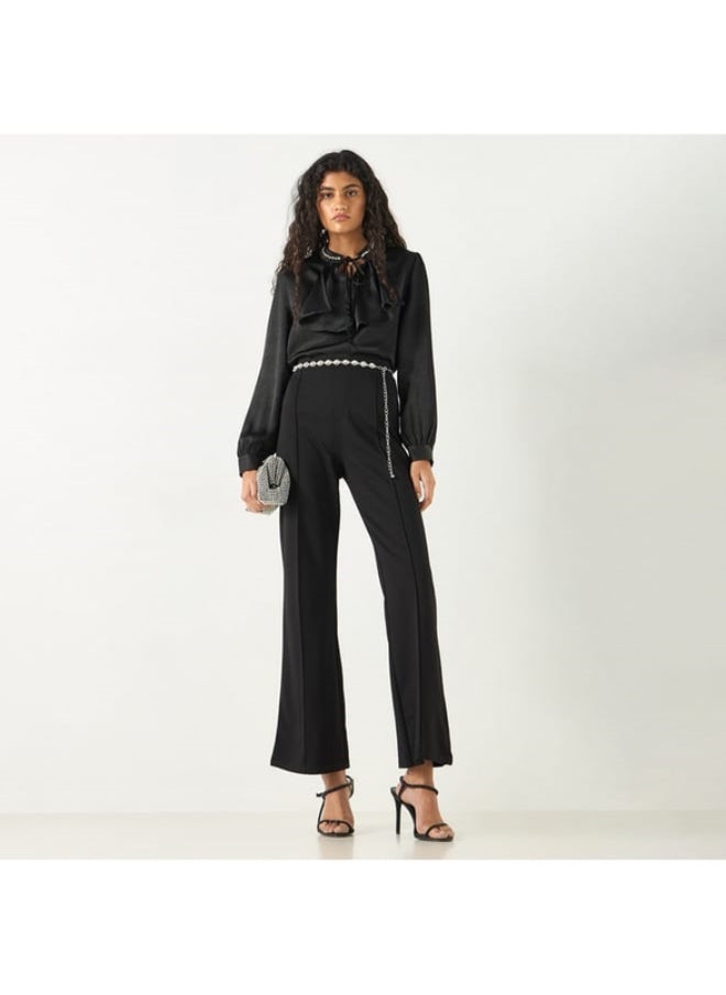 2Xtremz Embellished Top with Tie-Up Neck and Ruffle Detail