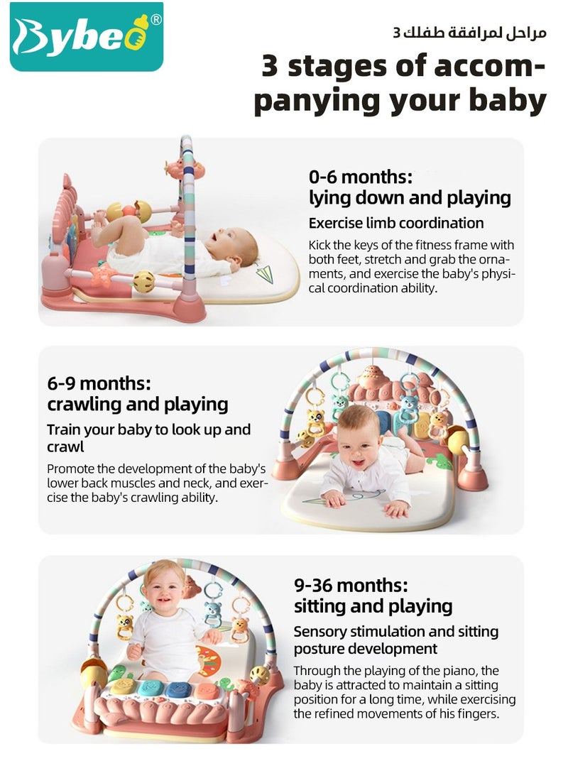 Baby Play Gym Mat, Play Mats for Babies, Kick and Play Piano Gym Mats, Baby Gym Activity Play Mat with Toys and Cushion, Play Piano Activity Center with Music and Lights, for Infants Pre-learning