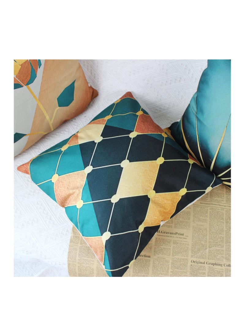 Set of 4 Decorative Cushion Covers 45 x 45 cm Leaf Design in Gold and Teal for Modern Living Room and Outdoor Garden