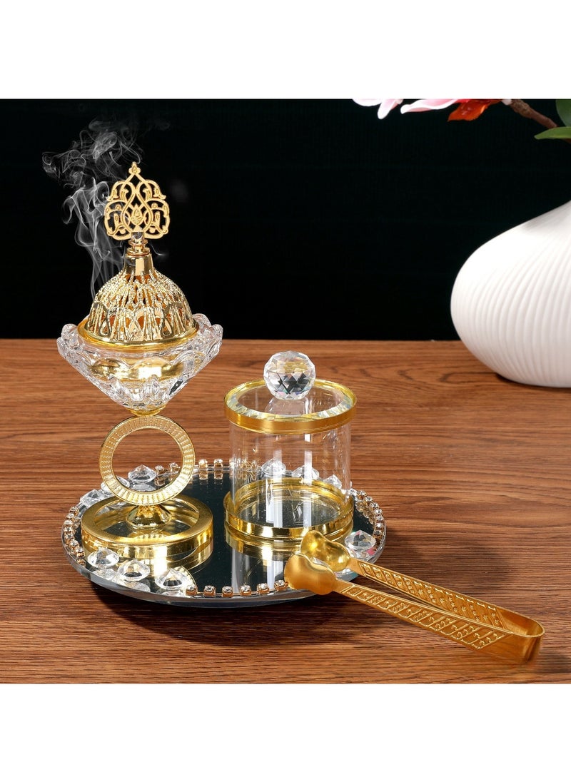 Charcoal incense Burner set, Oud burner Incense Charcoal Incense Burner Crystal Set-3Pcs, Luxury Gold-Plated Incense Burner Set
