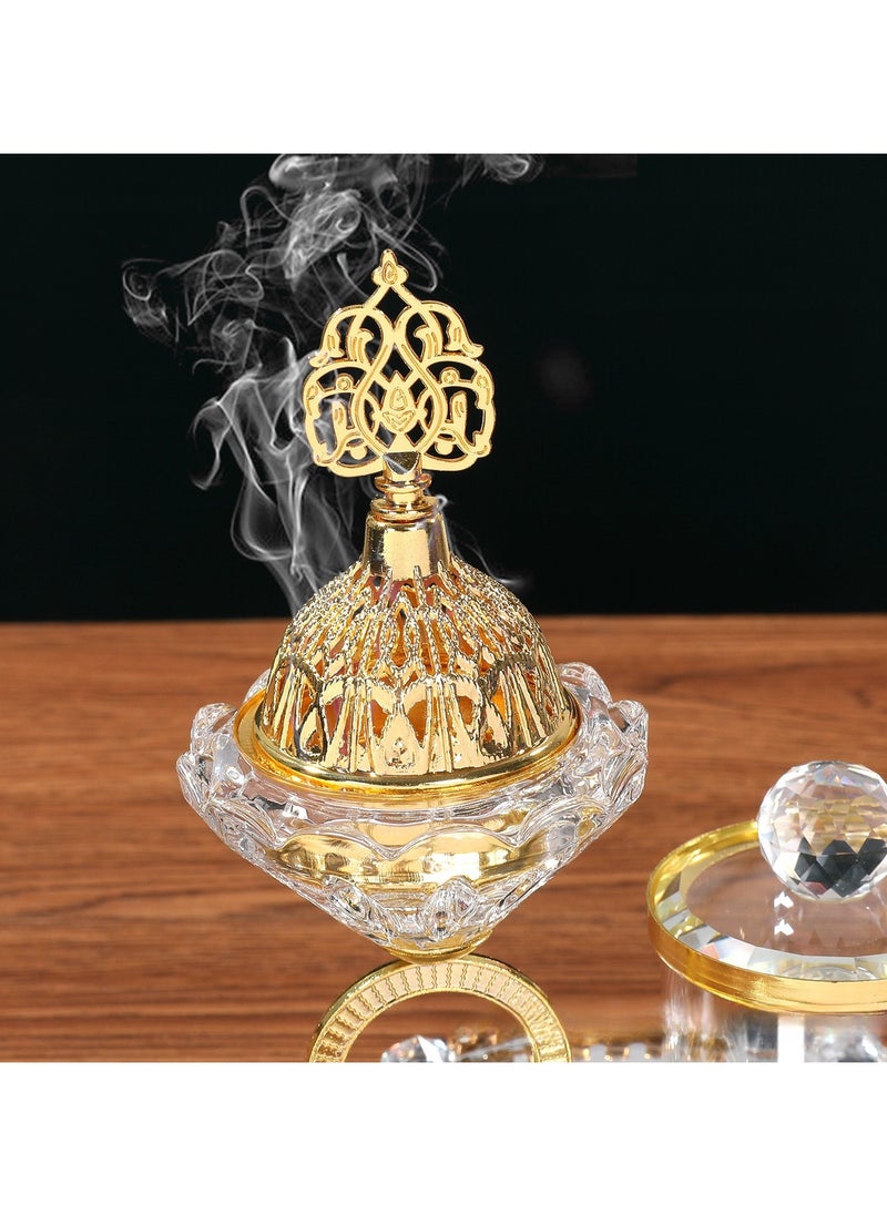Charcoal incense Burner set, Oud burner Incense Charcoal Incense Burner Crystal Set-3Pcs, Luxury Gold-Plated Incense Burner Set