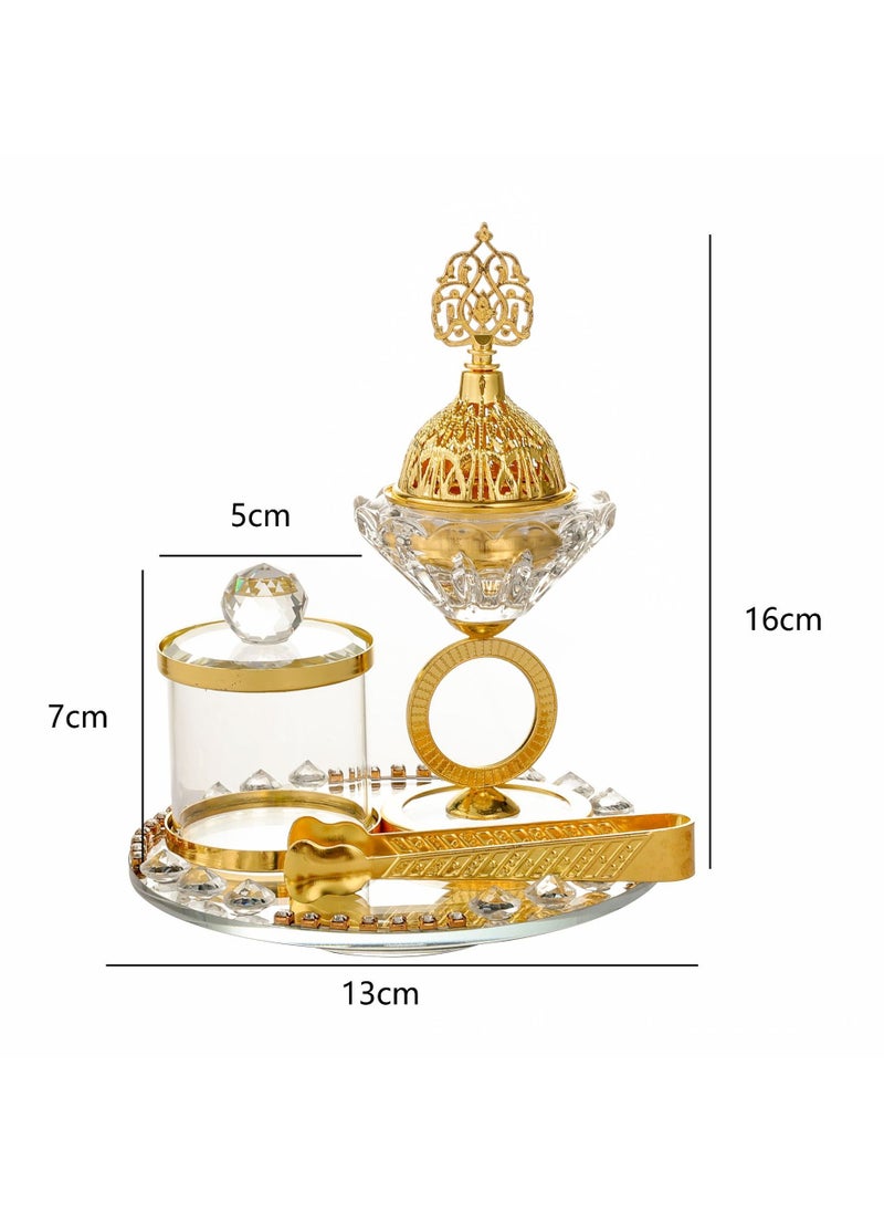 Charcoal incense Burner set, Oud burner Incense Charcoal Incense Burner Crystal Set-3Pcs, Luxury Gold-Plated Incense Burner Set