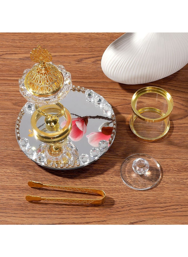 Charcoal incense Burner set, Oud burner Incense Charcoal Incense Burner Crystal Set-3Pcs, Luxury Gold-Plated Incense Burner Set