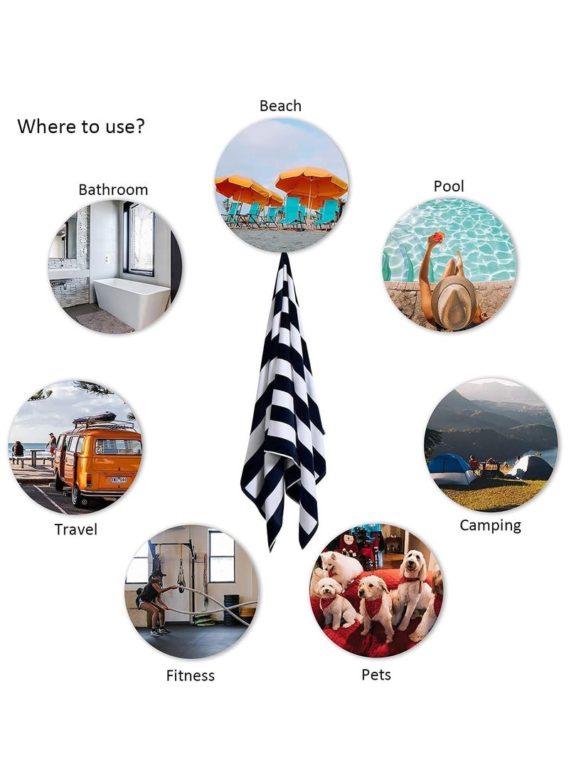 Oversized Beach Towels- Extra Large 100% Organic Cotton Summer Pool Cabana Stripe, Highly Absorbent u0026 Soft Towel Set (70x152 cm)